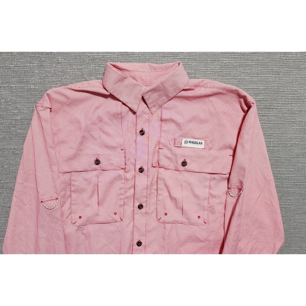 Magellan Outdoors Men’s Fishing Shirt Long Sleeve Button Front Red White Small